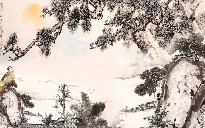 新中式山水背景墙