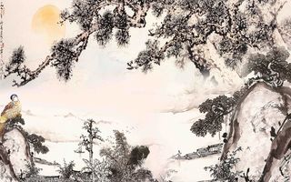 新中式山水背景墙