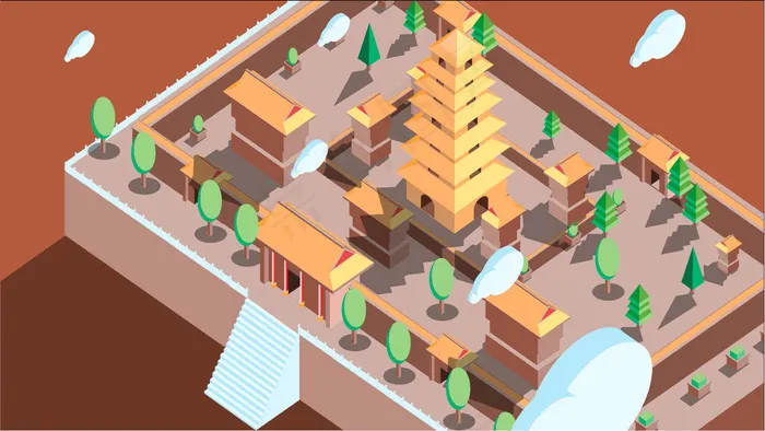古风建筑插画ai矢量模版下载