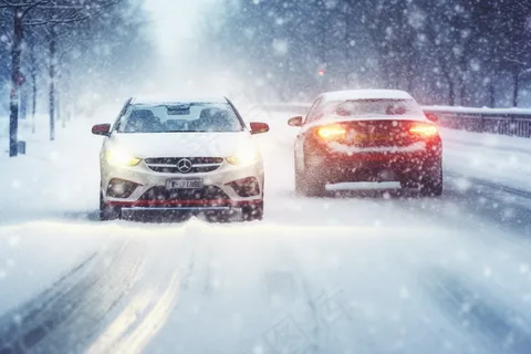 下雪天道路行驶的汽车大雪摄影图 下雪天道路行驶的汽车大雪摄影图