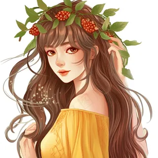 戴花环的黄裙少女插画免抠