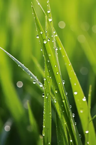 嫩绿的青草挂露珠露水摄影图