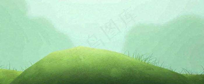 春天手绘绿色山坡春分，踏青，春游(1712x704)