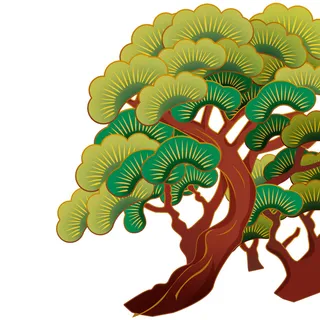 国潮风松树松枝松柏树木手绘植物装饰图案元素PSD设计素材