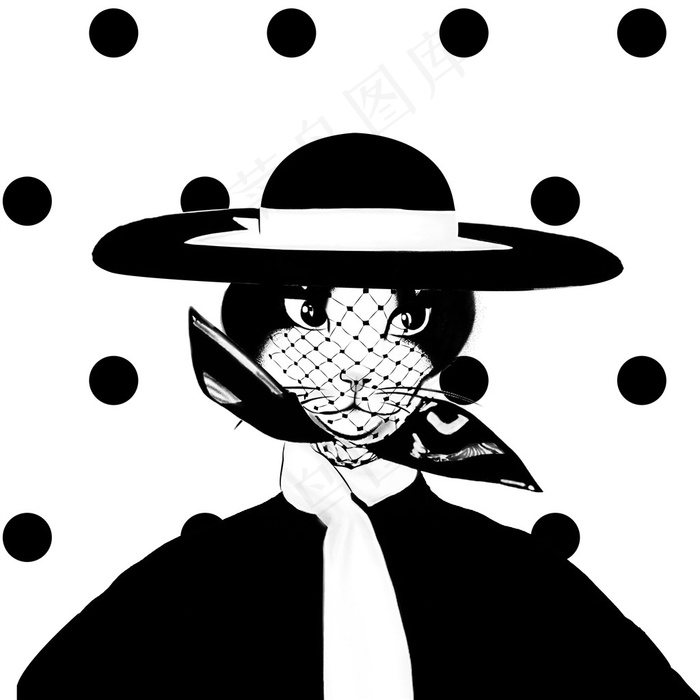 手绘矢量时尚创意猫咪原创