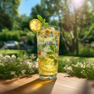 柠檬水清凉夏日消暑饮品骄阳似火背景虚化创意融合