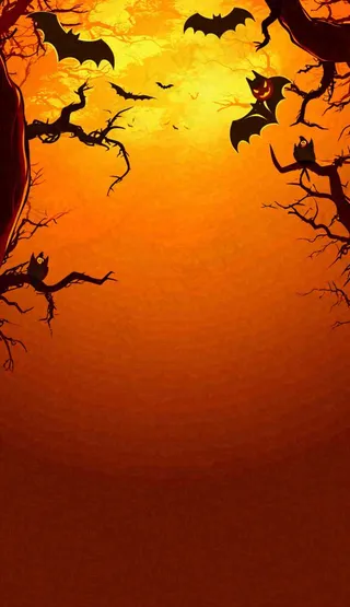 万圣节夜晚恐怖树枝橙黄色暗黑，西方节日