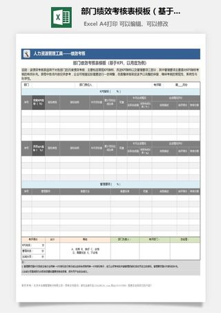 部门绩效考核表模板（基于KPI以月度为例