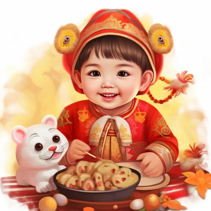 儿童婴儿喜庆过年红红火火气氛插画素材(1024x1024)