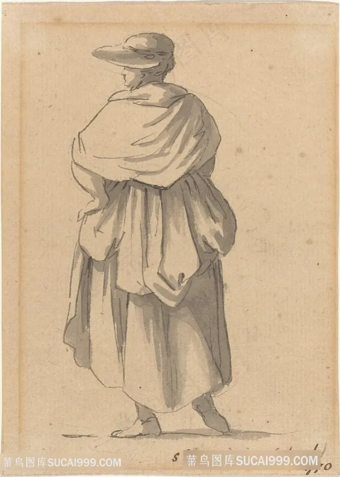 复古人物背面装饰画挂画手绘插画