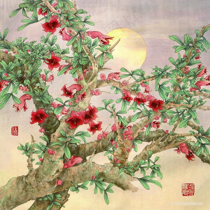 唯美明月兰花树插画