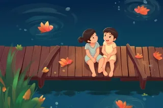 荷花池边儿童玩乐背景