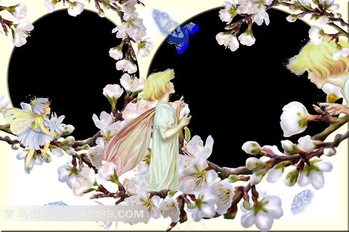 小天使蝴蝶桃花卡通相框