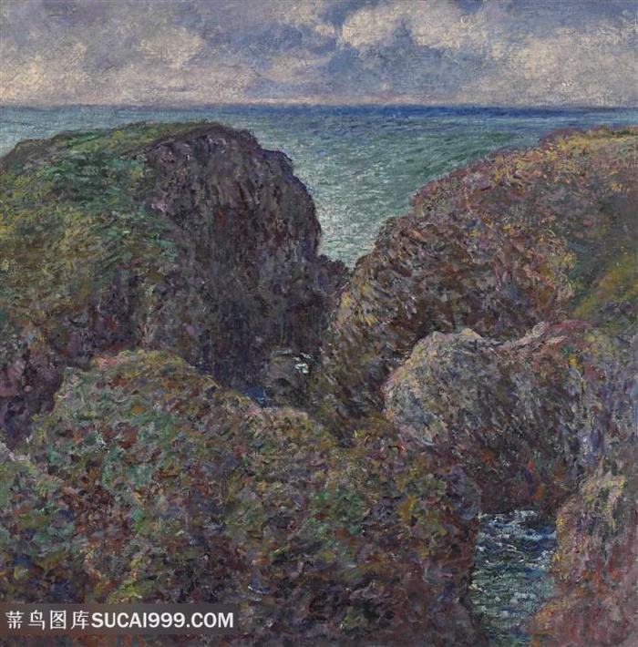 印象派莫奈悬崖海边风景油画图片