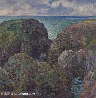 印象派莫奈悬崖海边风景油画图片
