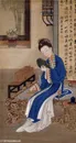 雍正十二照镜子的美人图绘画图片素材