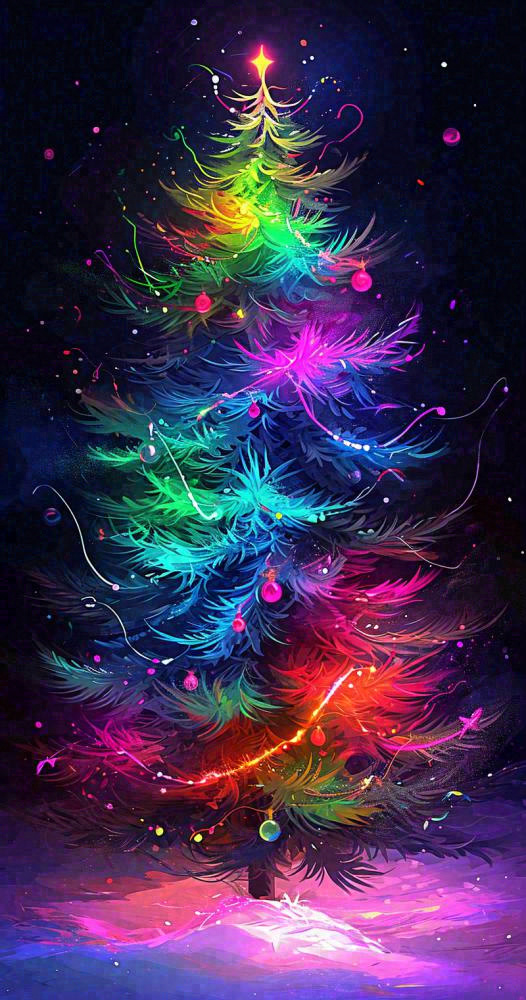 圣诞节彩色圣诞树缤纷鲜艳夜晚灯光(800x1520)