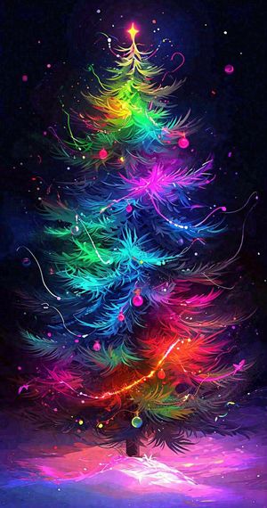 圣诞节彩色圣诞树缤纷鲜艳夜晚灯光