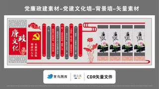 党建文化墙党建素材CDR预览图红色背景廉政文化清白人生传统花纹图形