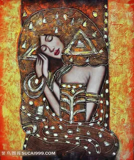 沉睡的少女重彩画