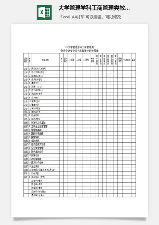 大学管理学科工商管理类教学计划excel模板