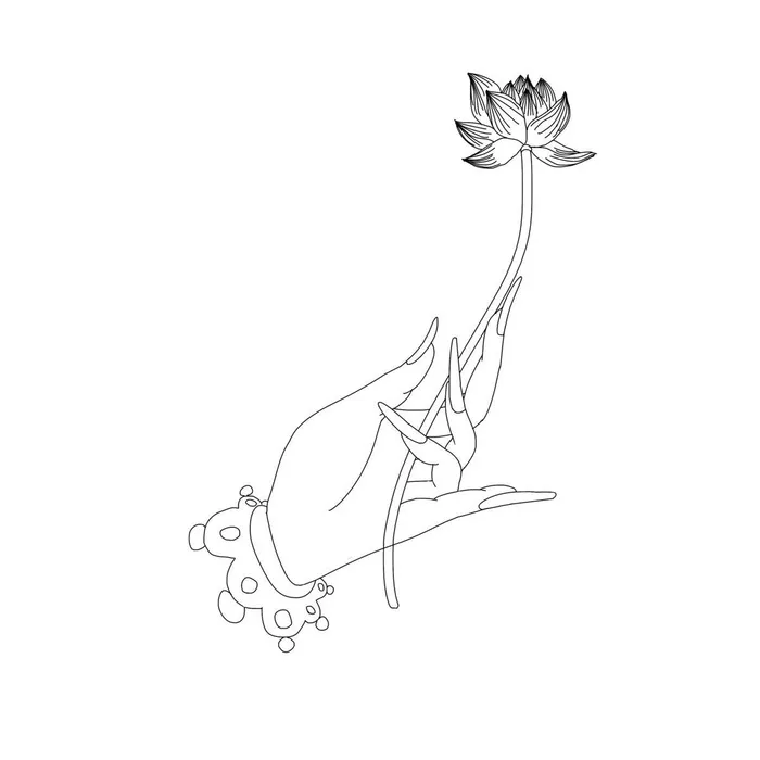 禅意佛手拈花指莲花佛珠敦煌文化线描稿国潮风元素设计模板素材psd模版下载