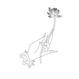 禅意佛手拈花指莲花佛珠敦煌文化线描稿国潮风元素设计模板素材