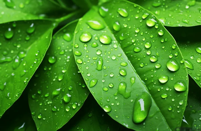 下雨天绿叶植物上的雨水雨滴摄影图