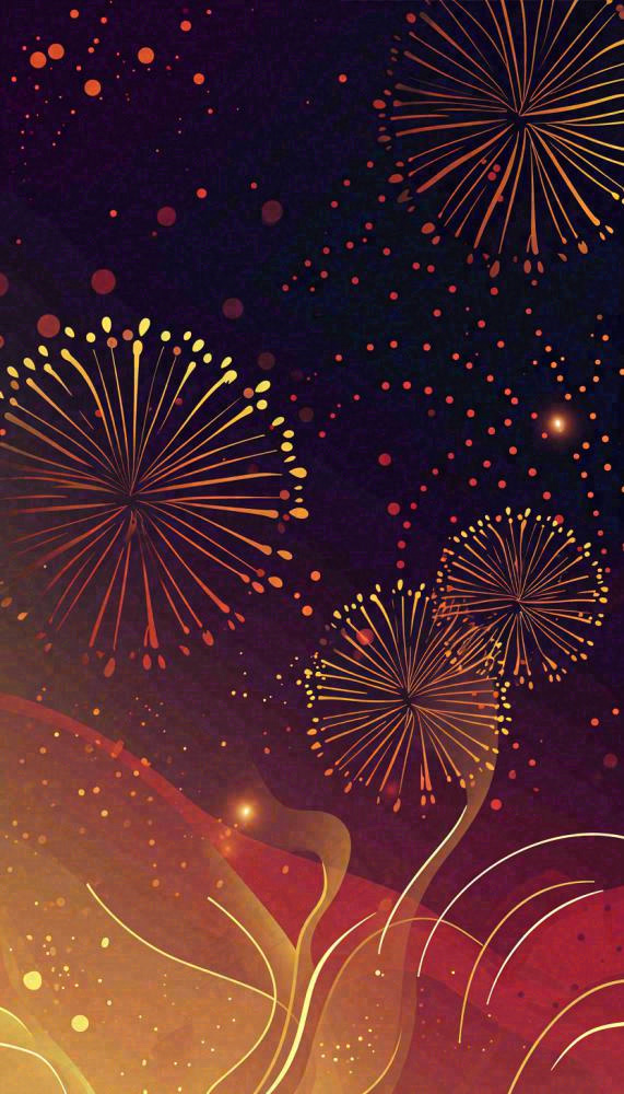 喜庆节日夜晚天空缤纷烟花，彩色绚丽(832x1456)