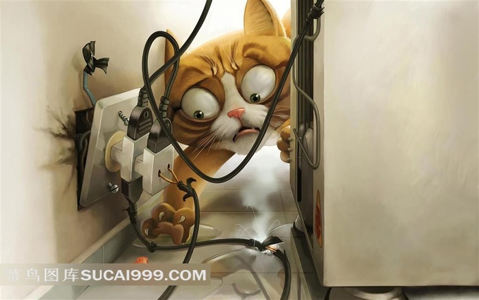 老虎插座插画素材