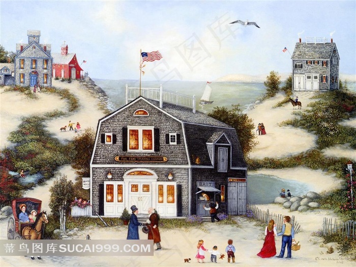 俄国海边乡村油画图片