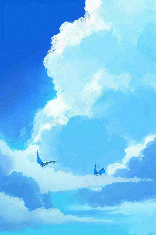 蓝天白云云层清新天空插画手绘(896x1344)