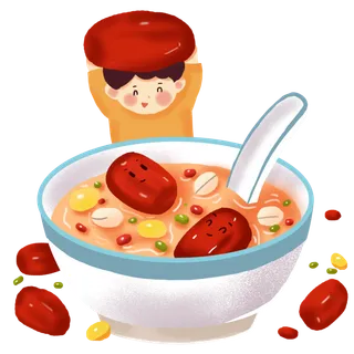 腊八元素-卡通腊八节腊八粥艺术字体八宝粥PNG免扣腊八海报装饰插画PNG素材