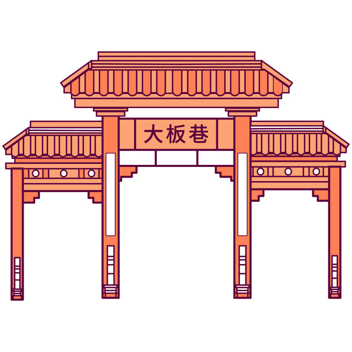 中国风复古式国潮门楼手绘城门插画牌楼建筑AI素材png免扣图ai矢量模版下载