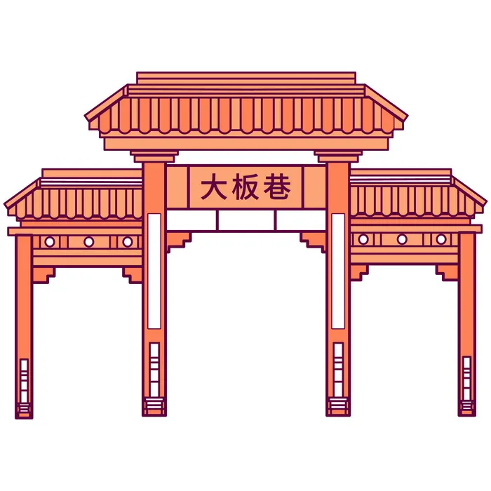 中国风复古式国潮门楼手绘城门插画牌楼建筑AI素材png免扣图ai矢量模版下载