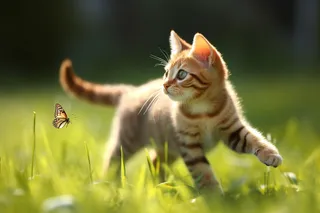 猫咪宠物草丛花丛摄影图