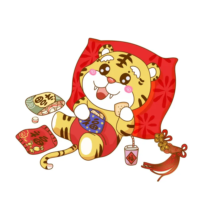 手绘2022虎年新年春节卡通老虎形象IP插画元素PSD设计素材图案psd模版下载