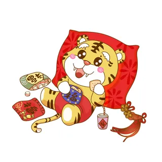 手绘2022虎年新年春节卡通老虎形象IP插画元素PSD设计素材图案