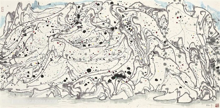 吴冠中手绘简约水墨山脉装饰画