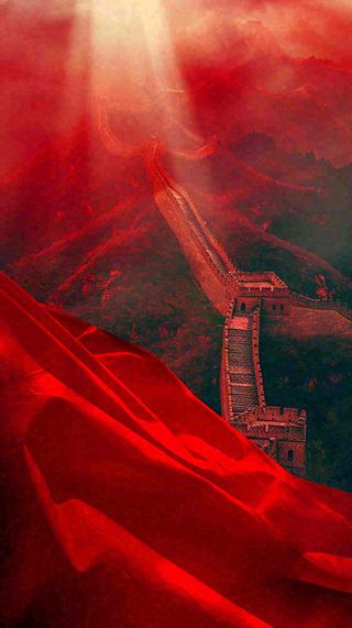 雄伟长城大气红色灯光