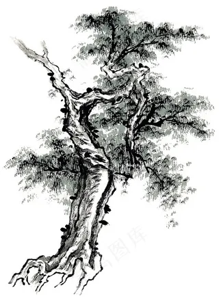 古木工笔图片素材