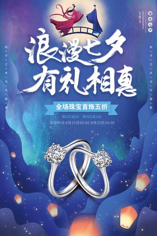 手绘中国传统节日七夕节海报