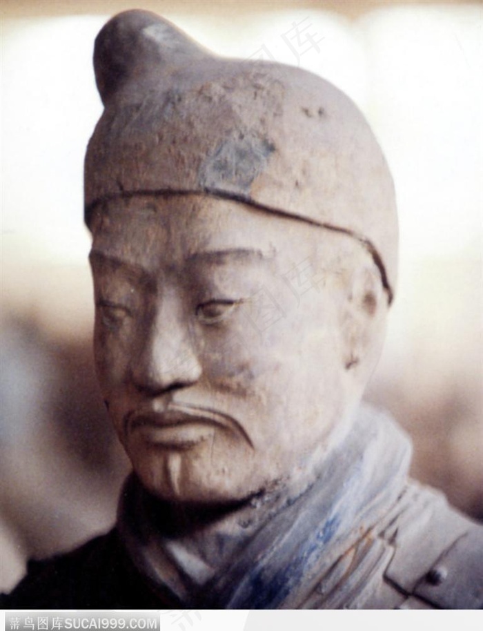 宏大的秦皇兵马俑脸部特写