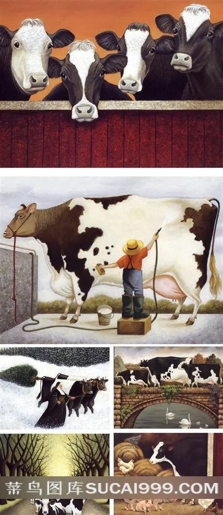 外国手绘精美奶牛插画素材