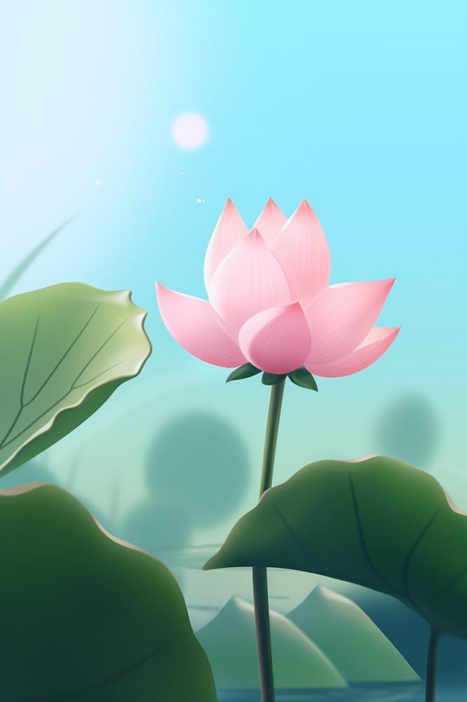 粉蓝色清爽夏日大气花朵扁平背景
