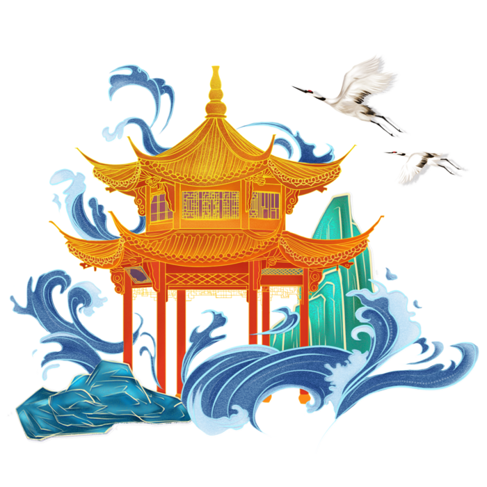 国潮仙鹤插画免扣素材设计素材