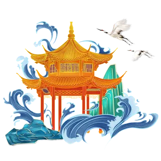 国潮仙鹤插画免扣素材设计素材 国潮仙鹤插画免扣素材设计素材
