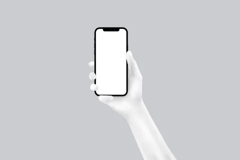 白色右手手持苹果手机插画展示样机