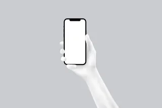 白色右手手持苹果手机插画展示样机