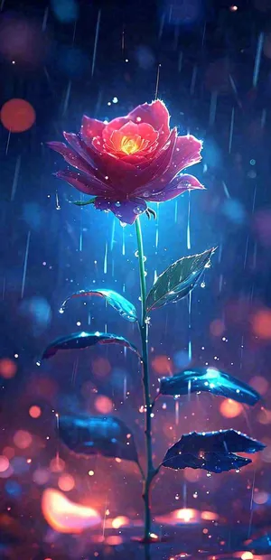 雨天荆棘粉色玫瑰，夜光星光爱情浪漫，情人节
